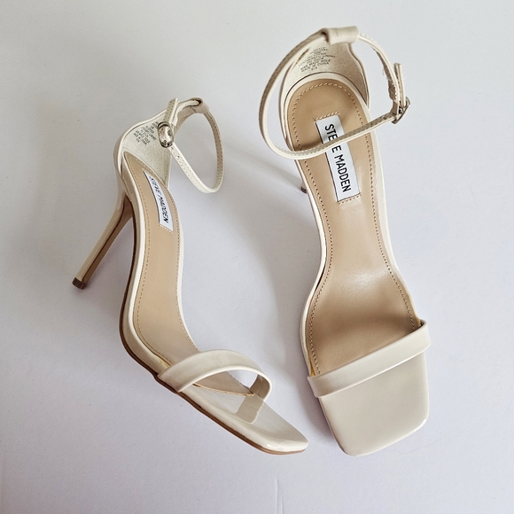 Steve Madden Stecy Cream Patent Leather Ankle Strap Heels Size 10 M - Picture 1 of 15
